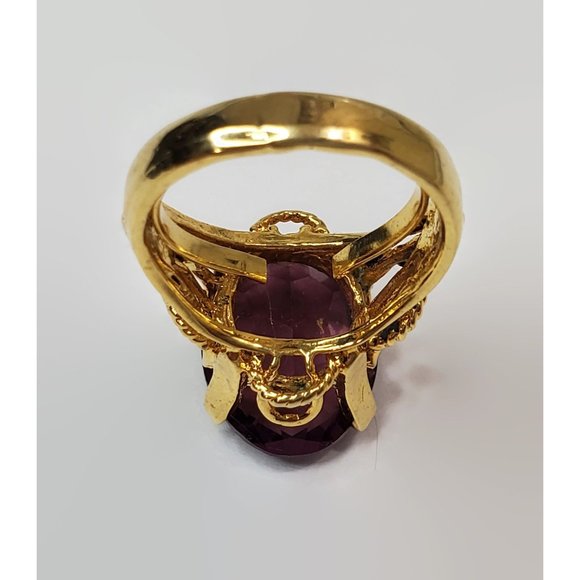Vintage Cellini Faceted Purple Glass Gold Tone Statement Ring Size 7 - Picture 3 of 5